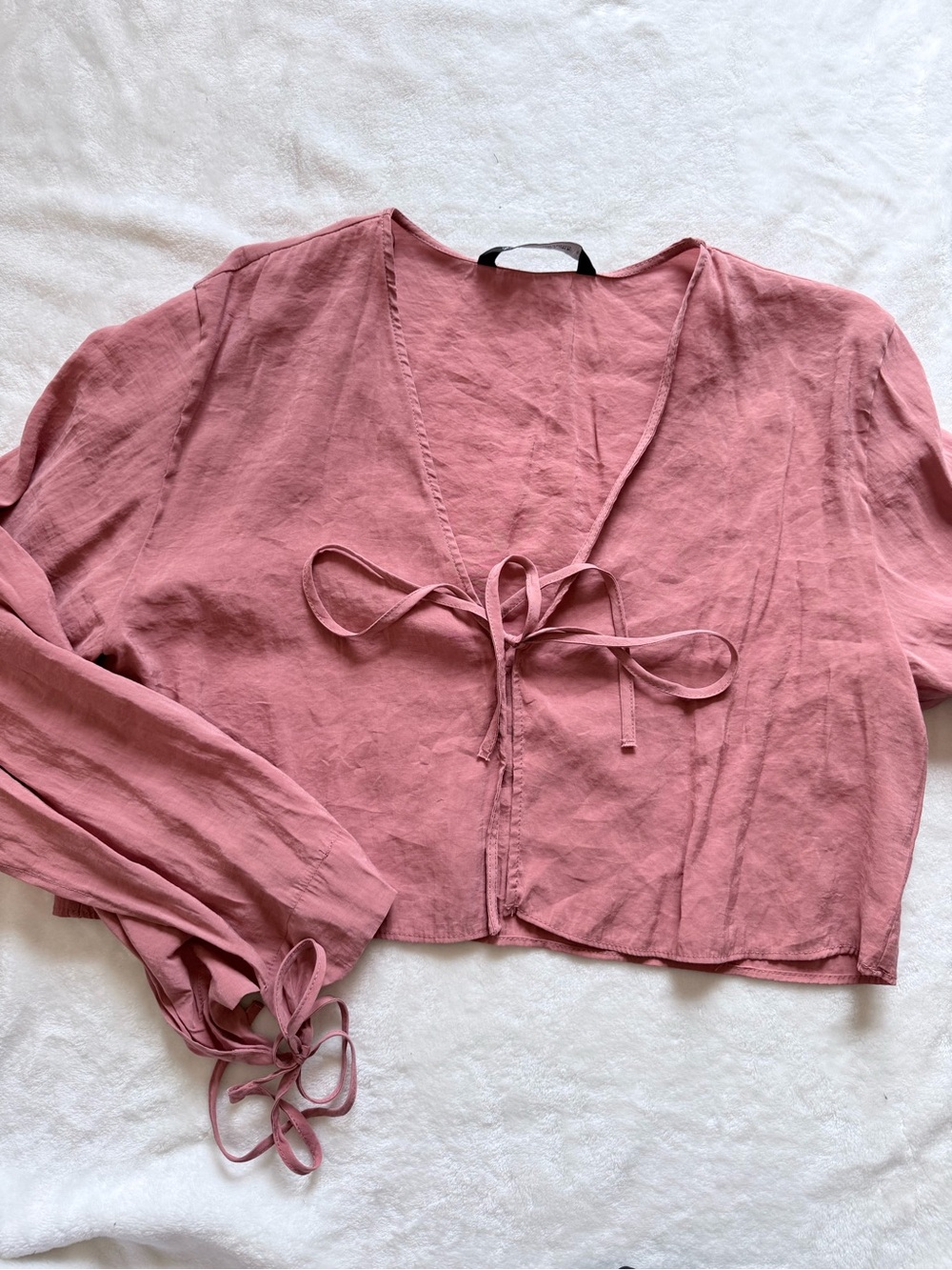 Zara Dusty Rose Tie-Front Crop Top